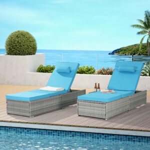 Lounge Chair, Pool Lounge Chairs For Outside, Wicker Chaise Lounge Outdoor, Patio Lounge Chairs Set Of 2, Rattan Furniture Reclining Chair Set With Adjustable Backrest Recliners + Cushions (Style 11)