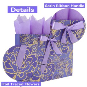 Qirrmiy 16.5" Extra Large Rose Purple Gift Bag Set with Greeting Card and Tissue Paper for Celebrating Birthdays, Mother's Day, Weddings, Anniversaries - 16.5”x5.5”x12.6”, 1 Pcs.