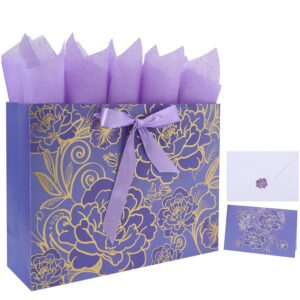 qirrmiy 16.5" extra large rose purple gift bag set with greeting card and tissue paper for celebrating birthdays, mother's day, weddings, anniversaries - 16.5”x5.5”x12.6”, 1 pcs.