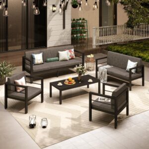 gartoo outdoor aluminum furniture set - 5 pieces modern patio conversation sofa sets with upgraded removable cushion, outside sectional sofas sets with coffee table for balcony, backyard, poolside