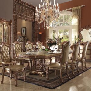 Generic 10PS Formal Dining Room Set Kitchen Furniture Include 1 Dining Table, 6 Side Chairs, 2 Arm Chairs and 1 Buffet & Hutch, 8-Person Solid Wood Extendable Dining Set (Gold Patina), DAE0200