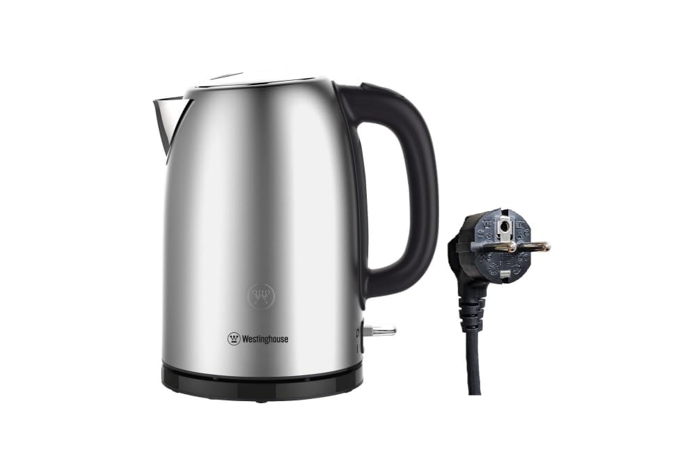 Westinghouse 220 Volt Kettle - Cordless - 1.7 Liter - Stainless Steel - Bundle With Dynastar 220 Volts 240 Volts (Not For USE IN USA)