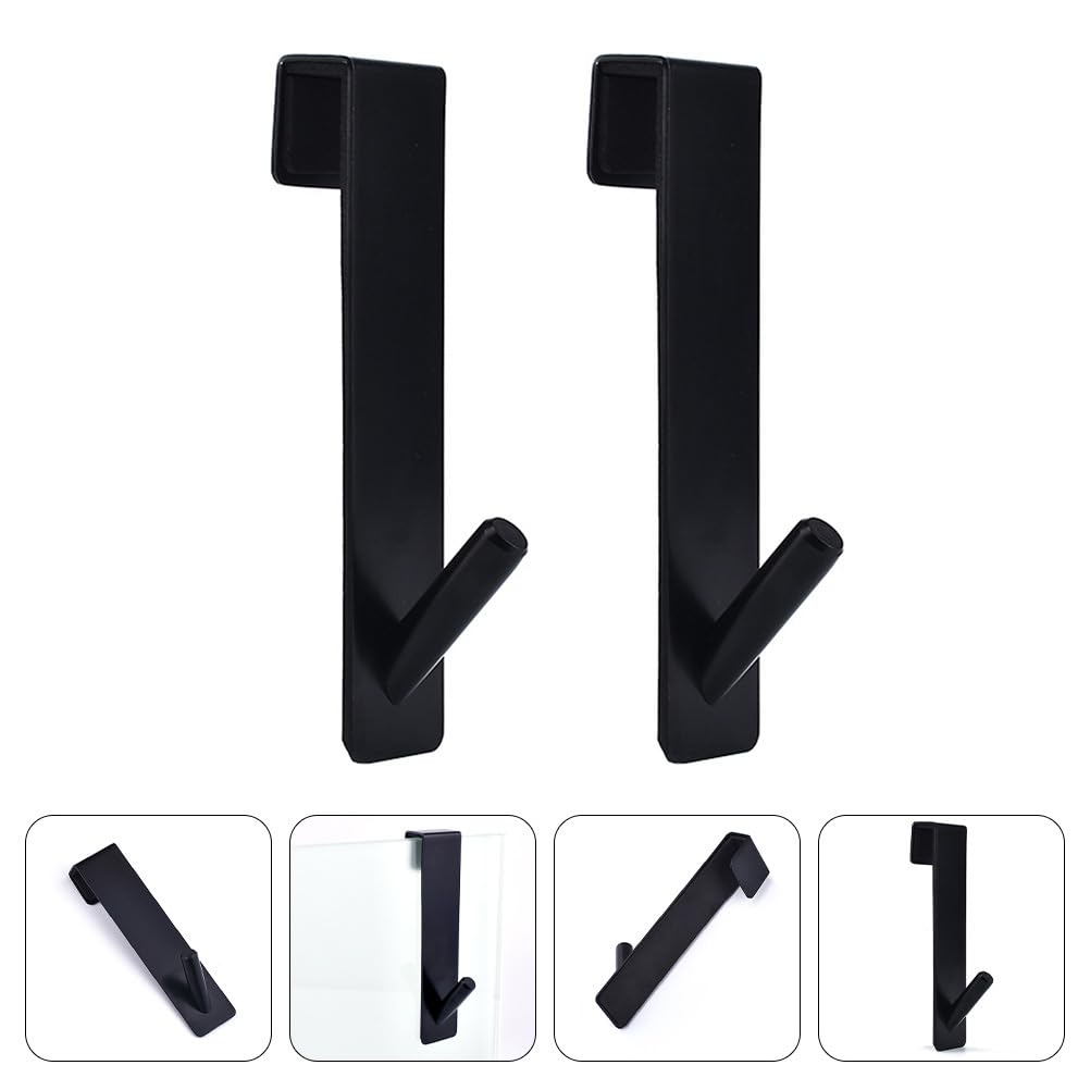 Gadpiparty 2pcs Black Shower Door Hooks Over The Door Towel Hooks Shower Squeegee Hooks Stainless Steel Towel Hooks Robe Hook for Bathroom Frameless Glass Shower Door