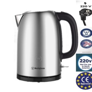 Westinghouse 220 Volt Kettle - Cordless - 1.7 Liter - Stainless Steel - Bundle With Dynastar 220 Volts 240 Volts (Not For USE IN USA)