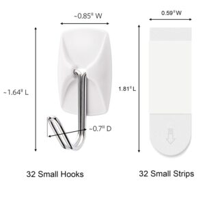 Wire Hooks for Wall Small 32 Hooks, Heavy Duty Wall Hooks with 32 Strips, Damage Free Adhesive Hooks for Key Holder, Coat, Door, Shower Hanging