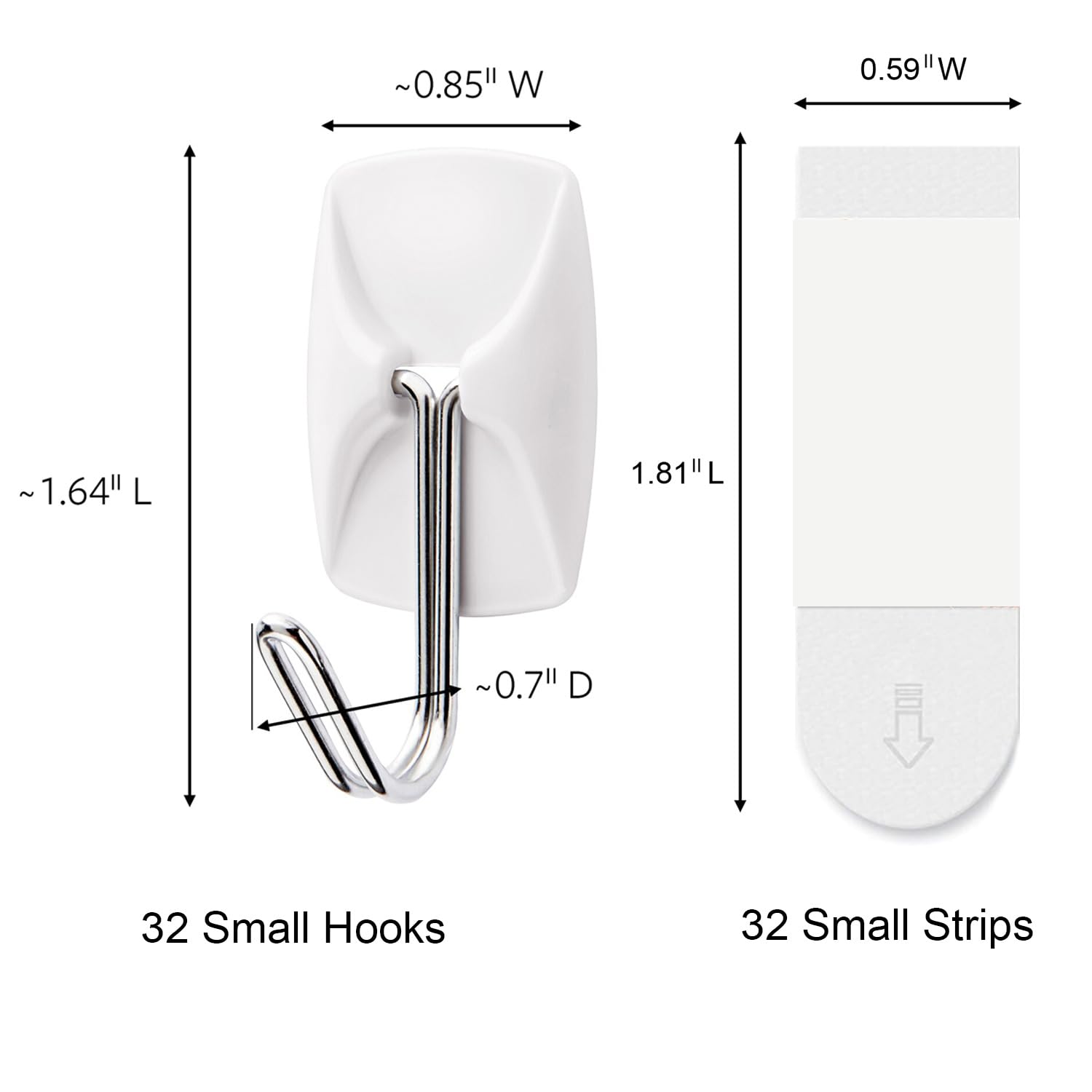 Wire Hooks for Wall Small 32 Hooks, Heavy Duty Wall Hooks with 32 Strips, Damage Free Adhesive Hooks for Key Holder, Coat, Door, Shower Hanging