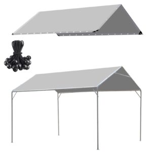 hfyzz 10 x 20 ft heavy duty carport replacement canopy cover waterproof & uv protected car garage top tent shelter tarp cover with 44 ball bungees cords, only top cover, grey