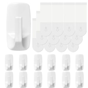 adhesive hook for wall small 12 hooks, heavy duty wall hooks with 12 strips, damage free adhesive hooks for key holder, coat, door, shower hanging