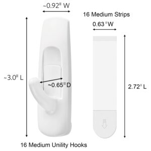 Utility Wall Hooks for Hanging Medium 16 Hooks, Damage Free Hanging Wall Hooks with Adhesive Strips, Heavy Duty Adhesive Hooks Damage Free for Key Holder, Coat, Door, Shower Hanging