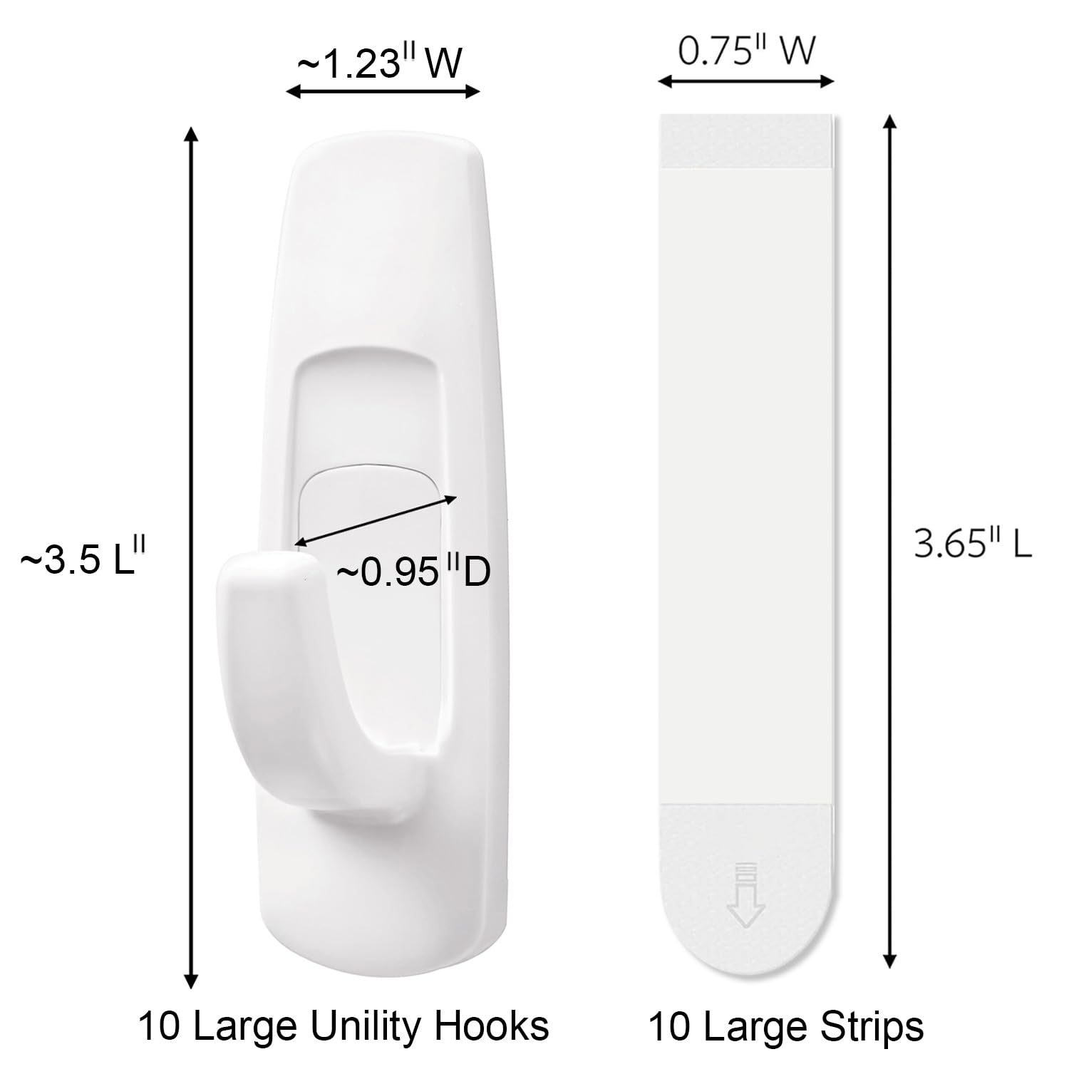 Utility Wall Hooks for Hanging Large 10 Hooks, Damage Free Hanging Wall Hooks with Adhesive Strips, Heavy Duty Adhesive Hooks Damage Free for Key Holder, Coat, Door, Shower Hanging