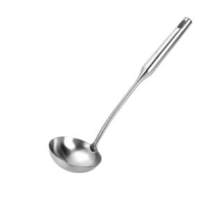 304 stainless steel soup spoon cooking spoon for kitchen, metal soup ladle,[rustproof, heat resistance, integral forming], with ergonomic round long handle, 13.9 inches1 pack (color:silver)