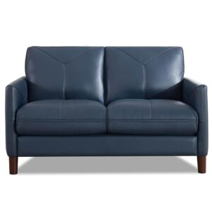 hydeline yorkdale top grain leather loveseat, bristol navy, feather down, memory foam and pocket coils