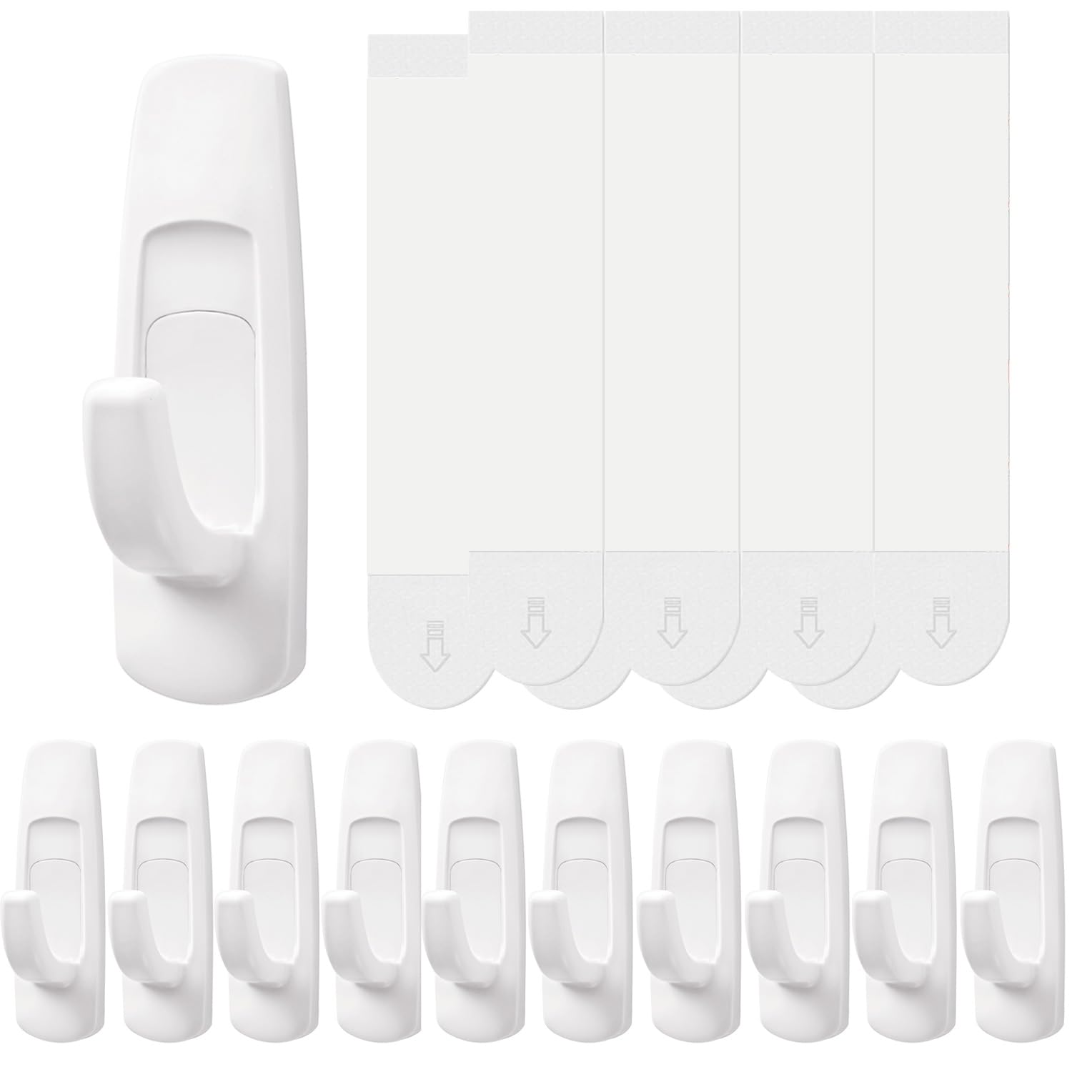 Utility Wall Hooks for Hanging Large 10 Hooks, Damage Free Hanging Wall Hooks with Adhesive Strips, Heavy Duty Adhesive Hooks Damage Free for Key Holder, Coat, Door, Shower Hanging