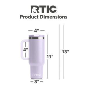 RTIC 40 oz Road Trip Tumbler Double-Walled Insulated Stainless Steel Portable Travel Coffee Mug Cup with Lid, Handle and Straw, Dusty Lilac