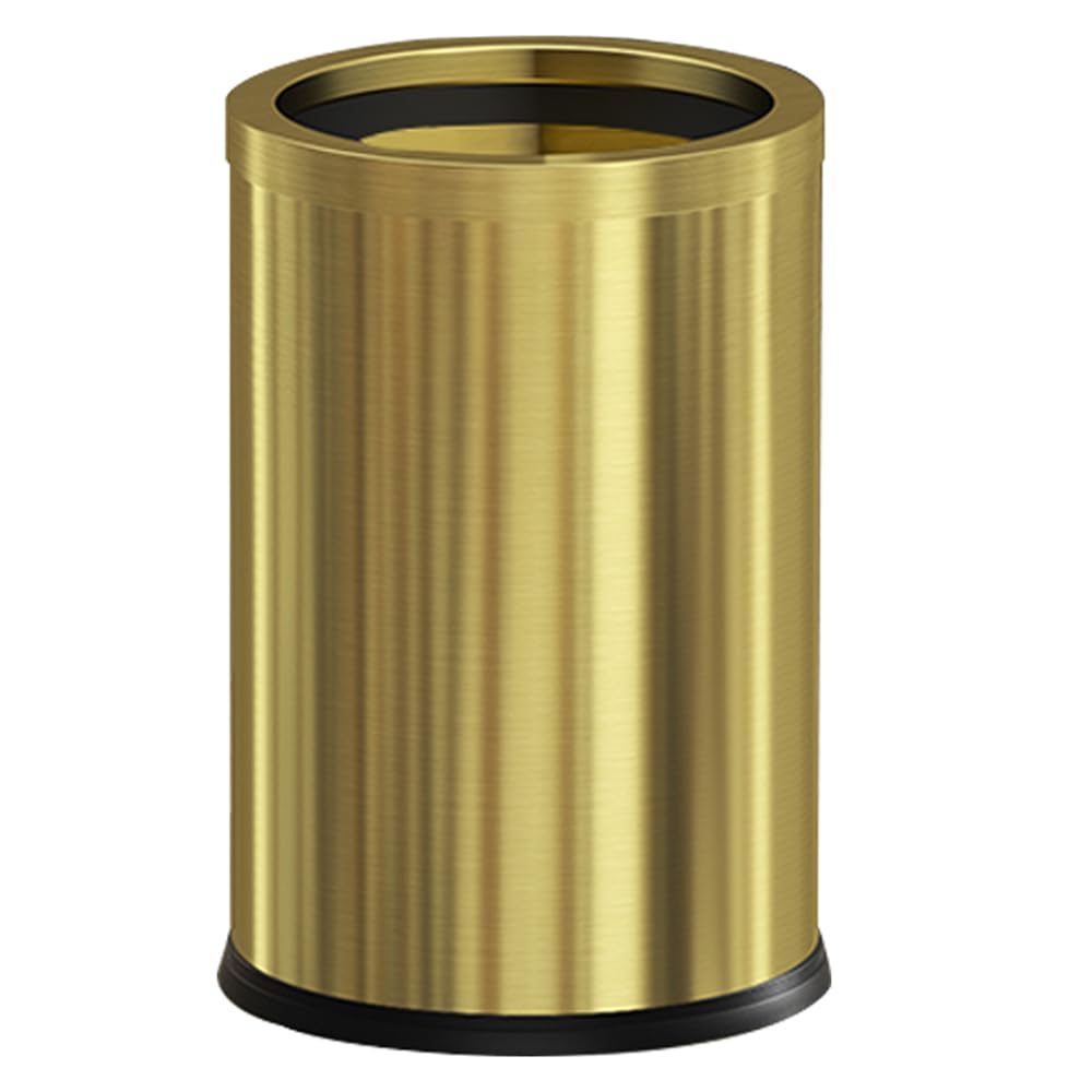 LEASYLIFE 9L/2.4GAL Gold Bathroom Trash can, Brass Bathroom Garbage can Without lid, Small Gold Black Wastebasket for Bathroom, Children's Room,Hotel, Office (Gold)