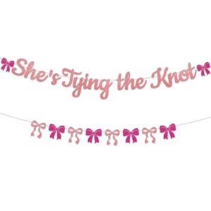 she's tying the knot banner - coquette bridal shower bachelorette party decorations, she's tying the knot bridal shower wedding bachelorette party decor pink glitter