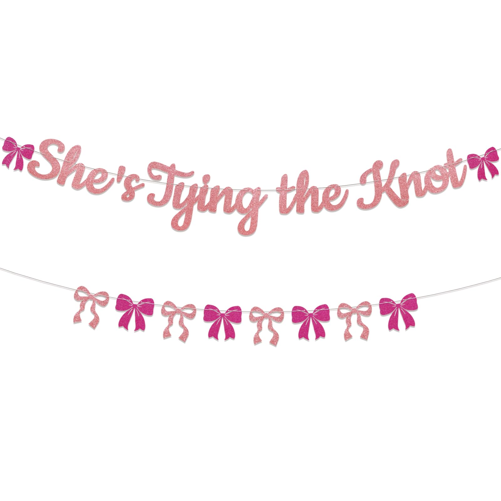 She's Tying the Knot Banner - Coquette Bridal Shower Bachelorette Party Decorations, She's Tying the Knot Bridal Shower Wedding Bachelorette Party Decor Pink Glitter