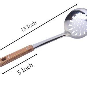 2 Pcs Soup Spoon, 13 Inch Stainless Steel Leaky Spoon and Soup Spoon with Wooden Handle for Cooking (2)