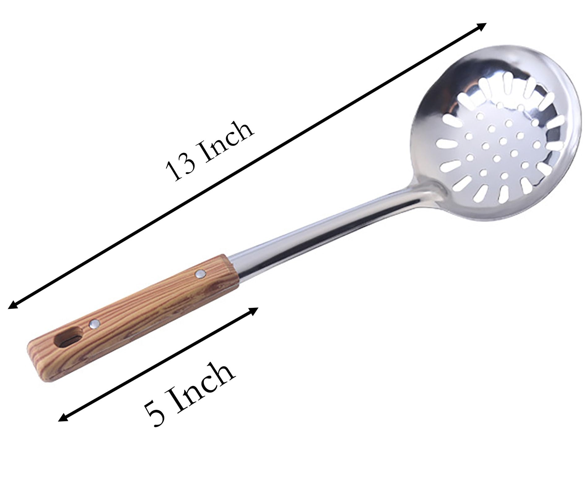 2 Pcs Soup Spoon, 13 Inch Stainless Steel Leaky Spoon and Soup Spoon with Wooden Handle for Cooking (2)