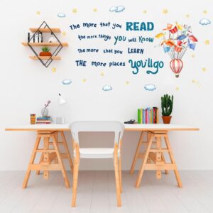 YIMEHDAN Reading Book Wall Decal,The More That You Read The More Things You Will Know Inspirational Quote Vinyl Wall Stickers, Removable Educational Reading Artwork for Classroom Office Library Decor