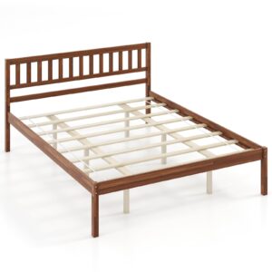 KOMFOTT Queen Size Wood Platform Bed Frame with Headboard, 16-Inch Mid-Century Wooden Bed Frame with Slats Support & 12” Under Bed Storage Space, Retro Mattress Foundation, No Box Spring Needed