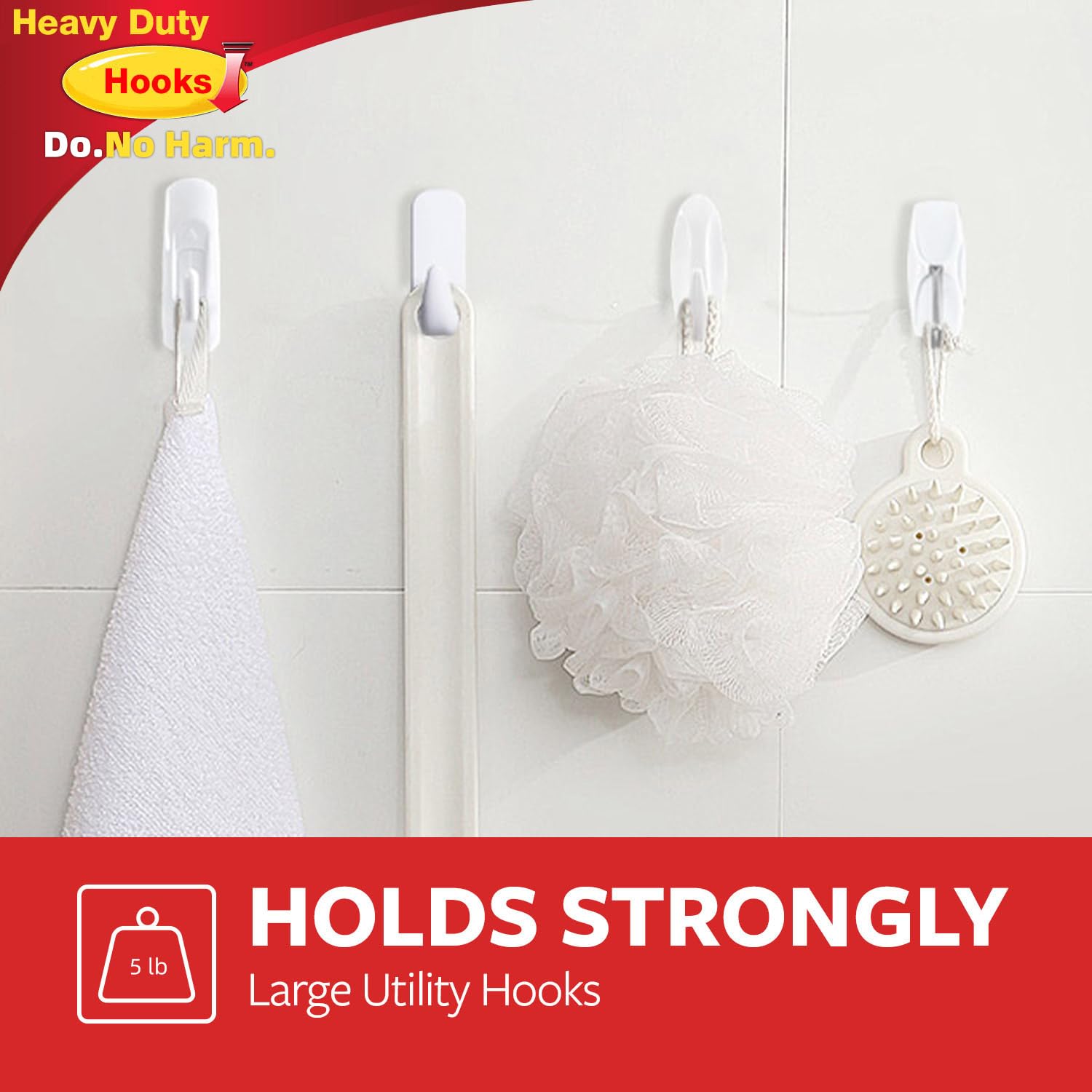 Wall Hooks for Hanging 10 Large Hooks, Heavy Duty Wall Hooks with 10 Strips, Damage Free Adhesive Hooks for Key Holder, Coat, Door, Shower Hanging