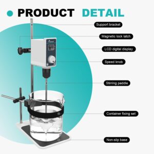 JOANLAB Overhead Stirrer Set 20L 20000 mPas Digital Overhead Mixer Lab Stirrer w/Stirring Rods 100-1500RPM Timing 1min-24h (Stand Included)