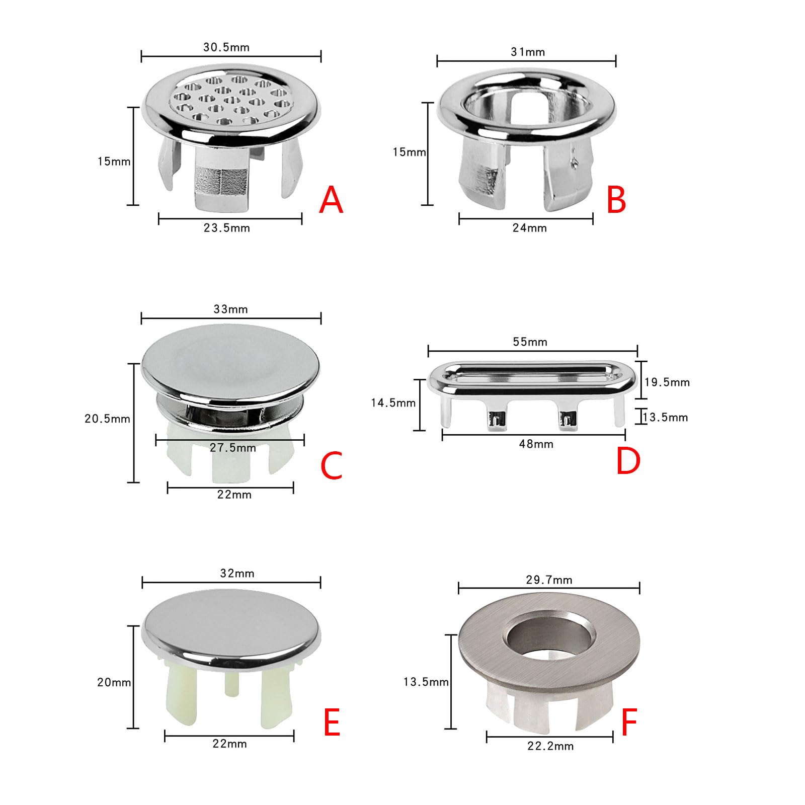 Drain Cap Cover Insert Round Overflow Cover Kitchen Round Sink Kitchen Bathroom Sink Hole Bathroom Sink Replacement 6pcs Sink Hole Replacement Drain Cap Bathtub Hole Kitchen Sink Accessory Plastic