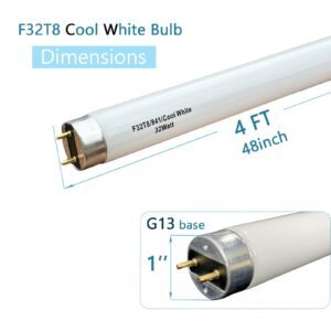 48 inch F32T8/841 32W T8 Fluorescent Tube Light Bulb, 4 Foot 32Watt/TL841 CW Cool White 4100K,2800 Lumen,G13 Medium Bi-Pin Base (10 Pack)