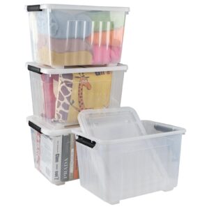 Hayixia 50 LPlastic Storage Bin on Wheels, Pack of 4 Large Latching Container Box, Clear