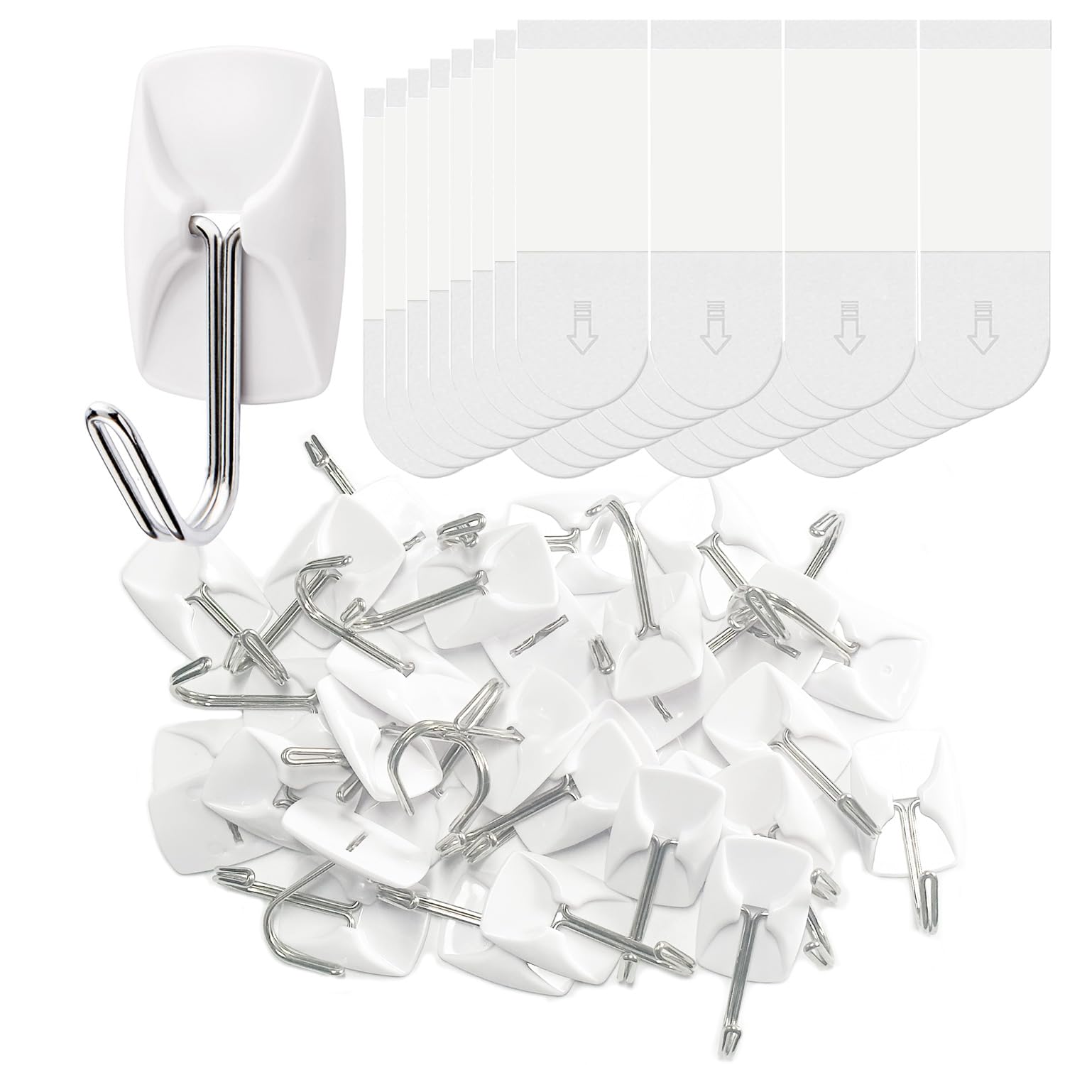 Wire Hooks for Wall Small 32 Hooks, Heavy Duty Wall Hooks with 32 Strips, Damage Free Adhesive Hooks for Key Holder, Coat, Door, Shower Hanging