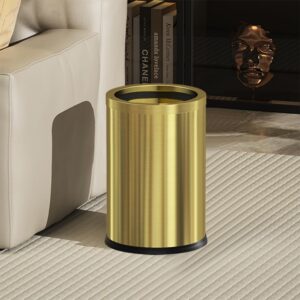 LEASYLIFE 9L/2.4GAL Gold Bathroom Trash can, Brass Bathroom Garbage can Without lid, Small Gold Black Wastebasket for Bathroom, Children's Room,Hotel, Office (Gold)