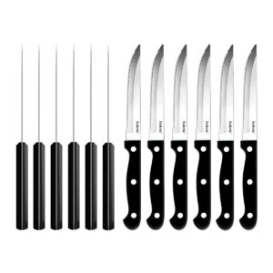 faderic 12-piece serrated-steak knives, black full-tang triple rivet steak knife set,stainless steel sharp blade,8.7 inch,dishwasher safe