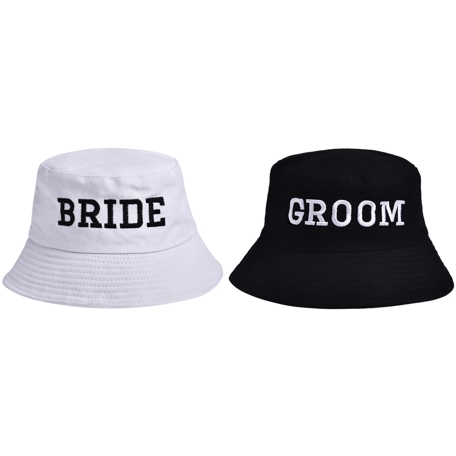 2PCS Bride Groom Bucket Hats Bachelor Bachelorette Party Decorations Bridal Honeymoon Travel Newlywed Gifts White Black