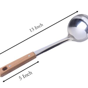 2 Pcs Soup Spoon, 13 Inch Stainless Steel Leaky Spoon and Soup Spoon with Wooden Handle for Cooking (2)