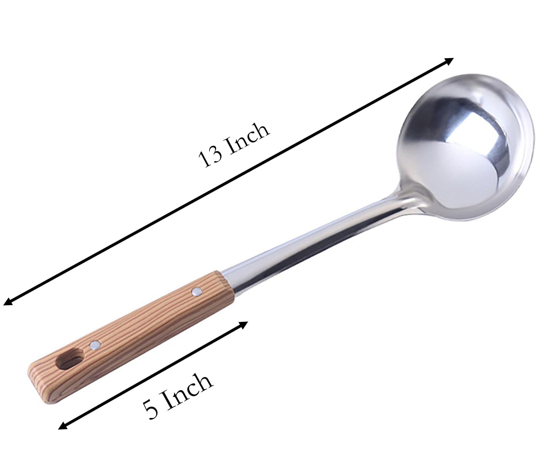 2 Pcs Soup Spoon, 13 Inch Stainless Steel Leaky Spoon and Soup Spoon with Wooden Handle for Cooking (2)