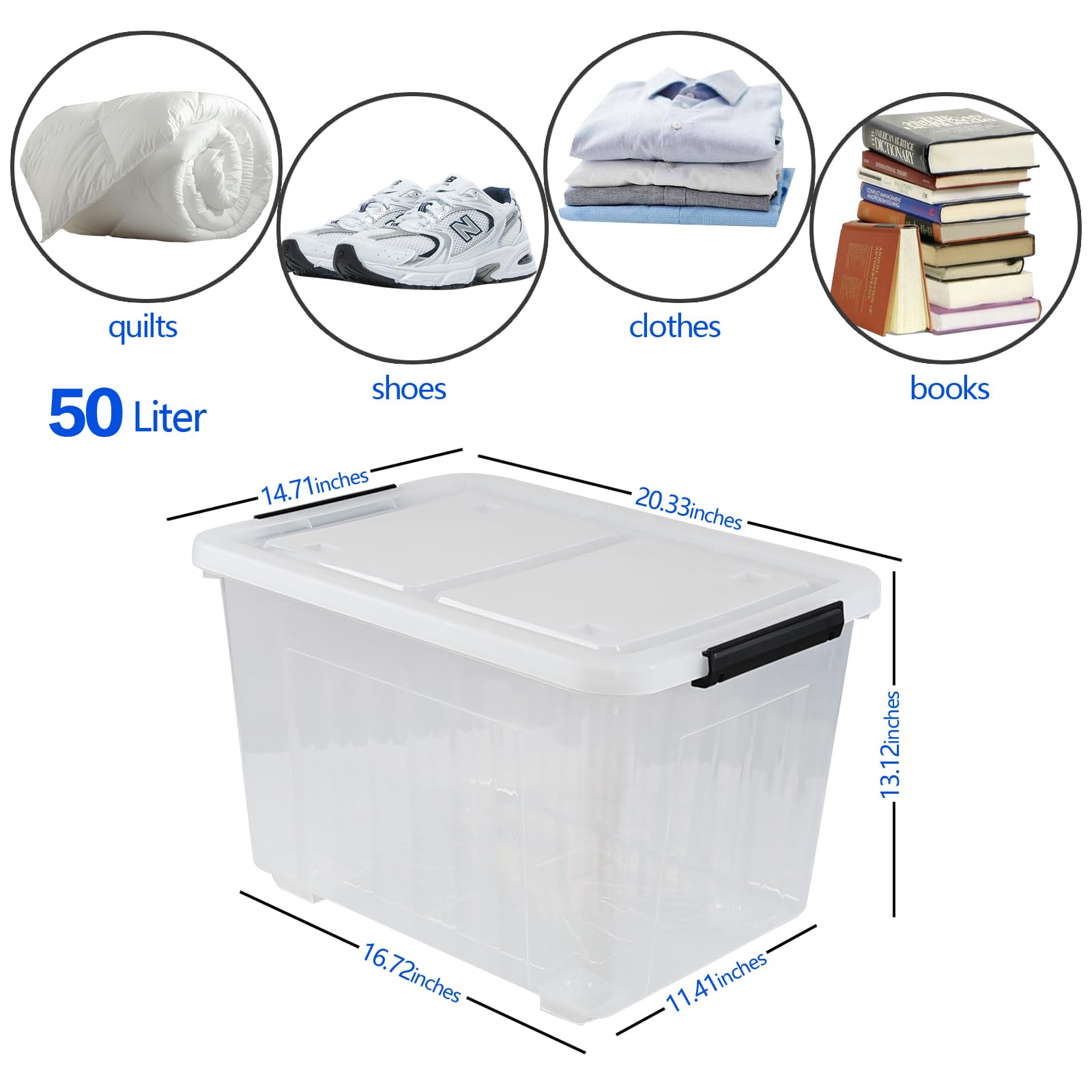 Hayixia 50 LPlastic Storage Bin on Wheels, Pack of 4 Large Latching Container Box, Clear