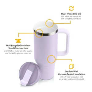 RTIC 40 oz Road Trip Tumbler Double-Walled Insulated Stainless Steel Portable Travel Coffee Mug Cup with Lid, Handle and Straw, Dusty Lilac