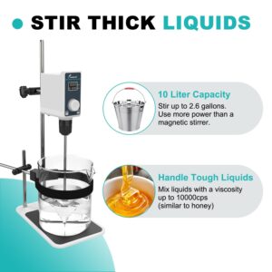 JOANLAB Overhead Stirrer Set 20L 20000 mPas Digital Overhead Mixer Lab Stirrer w/Stirring Rods 100-1500RPM Timing 1min-24h (Stand Included)