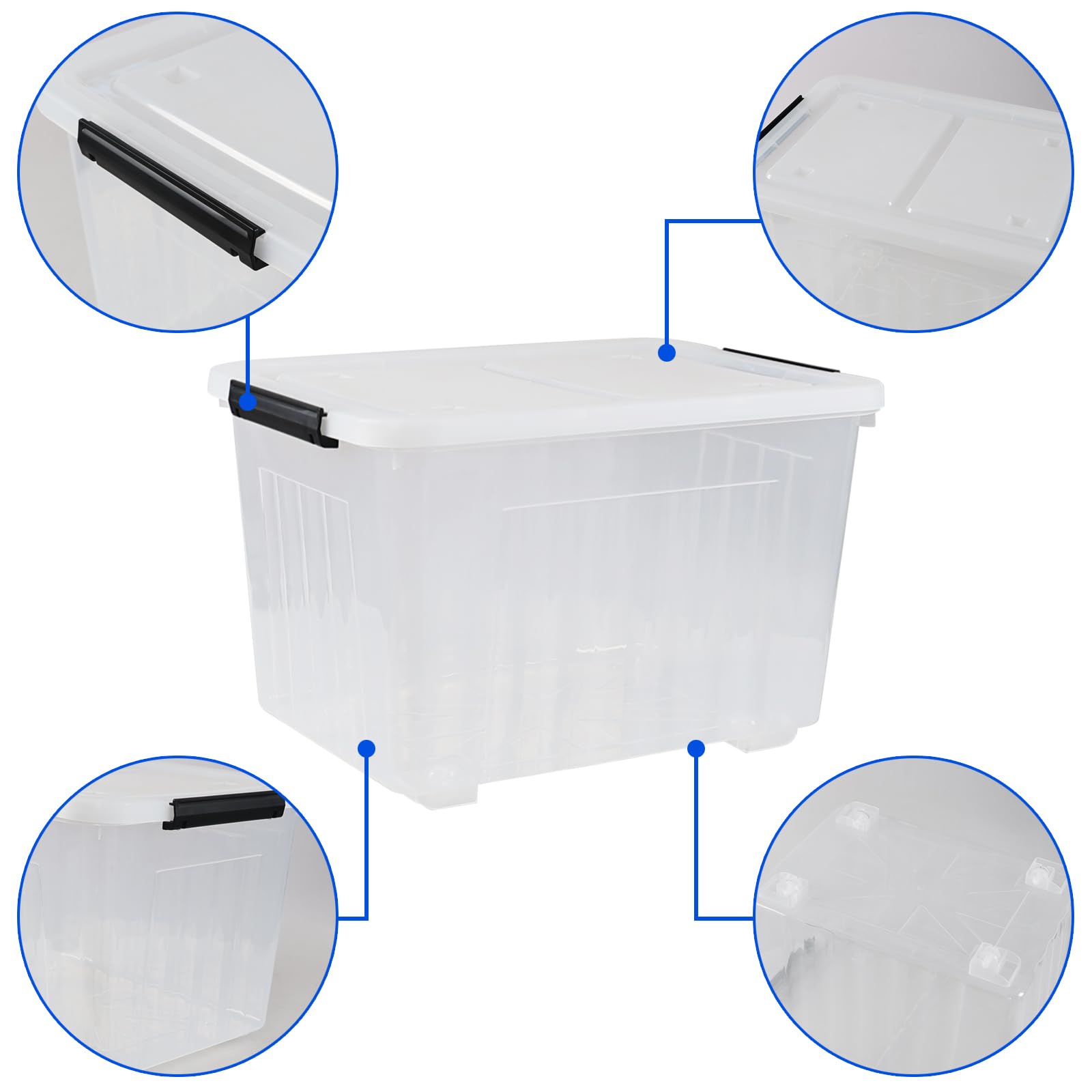 Hayixia 50 LPlastic Storage Bin on Wheels, Pack of 4 Large Latching Container Box, Clear