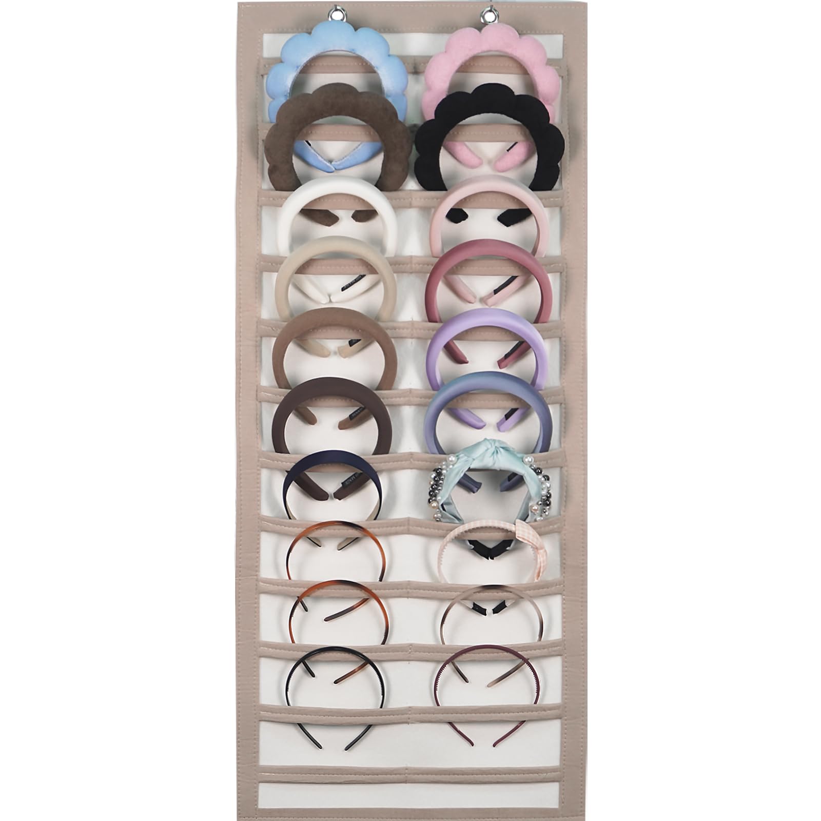 Artilife Hanging Headband Holder for Over The Door and Closet, 24 Slots Felt Head Band Organizer Shelf