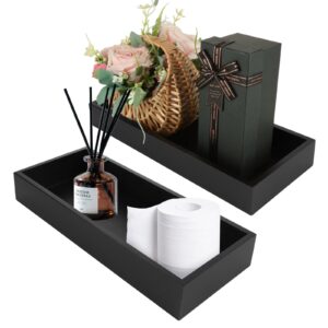 laniakea 2pcs toilet tank tray, wooden toilet paper storage basket tray, decorative organizer box wood bathroom vanity tray for perfume makeup counter, black 15" x 6" x 2"