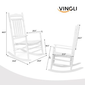 VINGLI Wooden Rocking Chair Outdoor, Patio Rockers with High Back, Support 450 LBS Rocking Chairs, for Porch, Patio, Balcony, Garden, Yard (White, 1 PC)