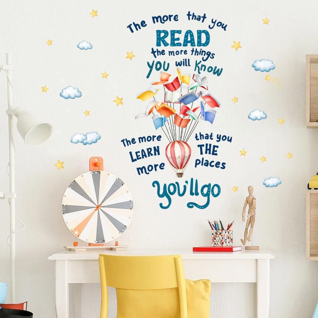 YIMEHDAN Reading Book Wall Decal,The More That You Read The More Things You Will Know Inspirational Quote Vinyl Wall Stickers, Removable Educational Reading Artwork for Classroom Office Library Decor