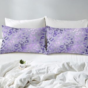 Purple Glitter Leopard Duvet Cover Queen Size,Cheetah Skin Comforter Cover with 2 Pillowcase for Teens,Kids Marble Abstract Art Bedding Set,Purple Leopard Breathable 3 Pieces Decorative Bed Cover