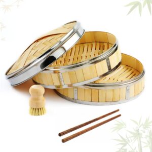 beyond gadgets bamboo steamer with steel reinforcement - 12-inch 2-tier durable & eco-friendly steamer for healthy cooking