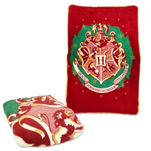 Harry Potter Holiday Blanket Set - Bundle of a 60x90 Soft Wizard Blanket Plus Stickers and Mobile Wallet | Harry Potter Christmas Blankets and Throws