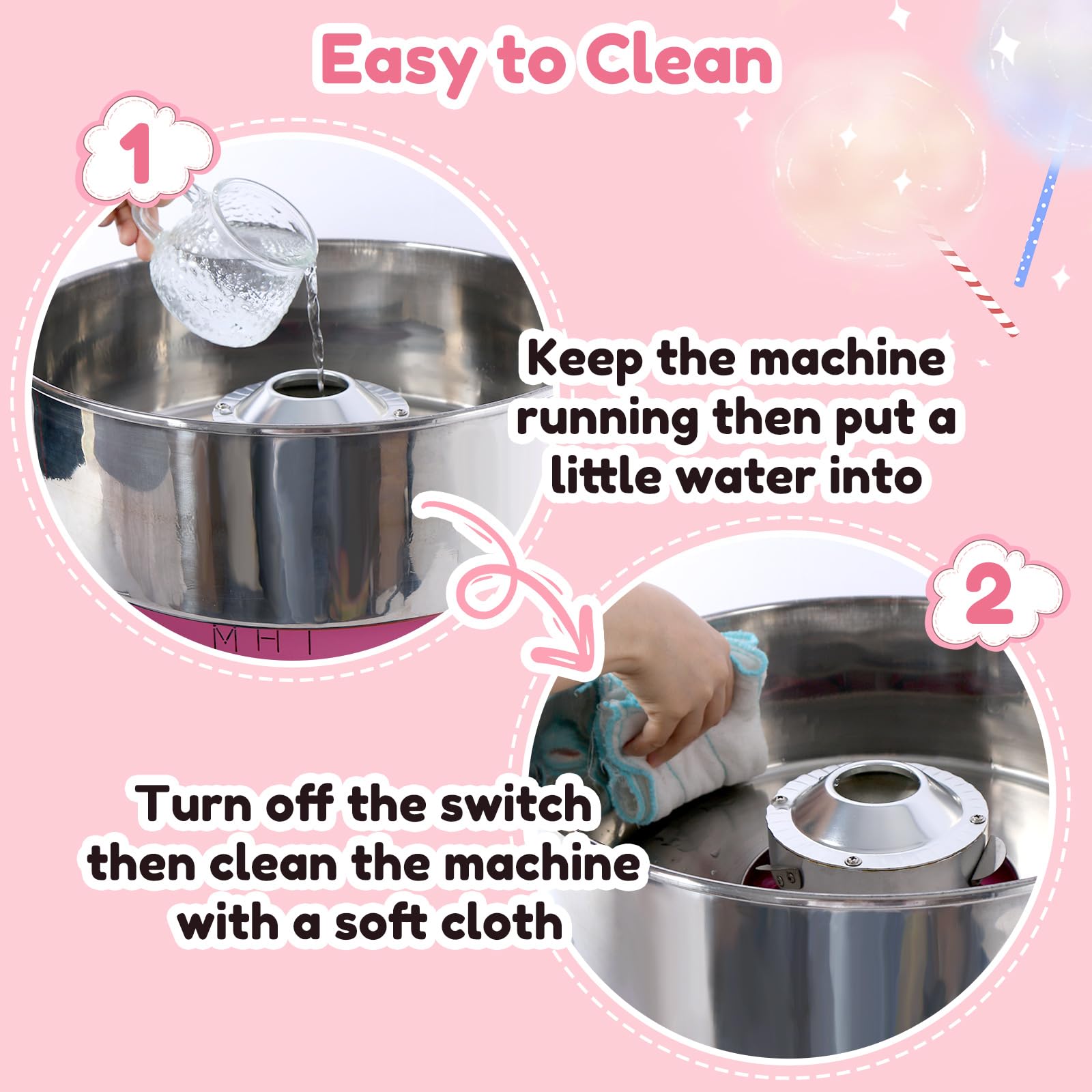 Cotton Candy Machine Commercial, 1000W Efficiently Cotton Candy Maker Machine with Stainless Steel Bowl, Sugar Scoop, Easy & Safe to Use, Candy Floss Maker for Kids, Home, Party, Birthday, Festival