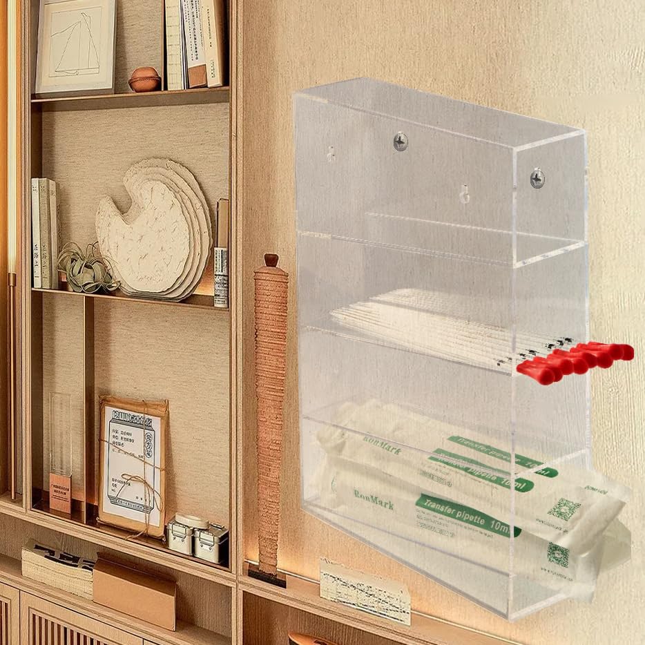 CiaoHER Clear Acrylic Pipette Rack 4 compartment counter top or wall mounted with sealed base, 12x4x19 inches