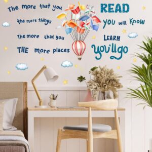 YIMEHDAN Reading Book Wall Decal,The More That You Read The More Things You Will Know Inspirational Quote Vinyl Wall Stickers, Removable Educational Reading Artwork for Classroom Office Library Decor